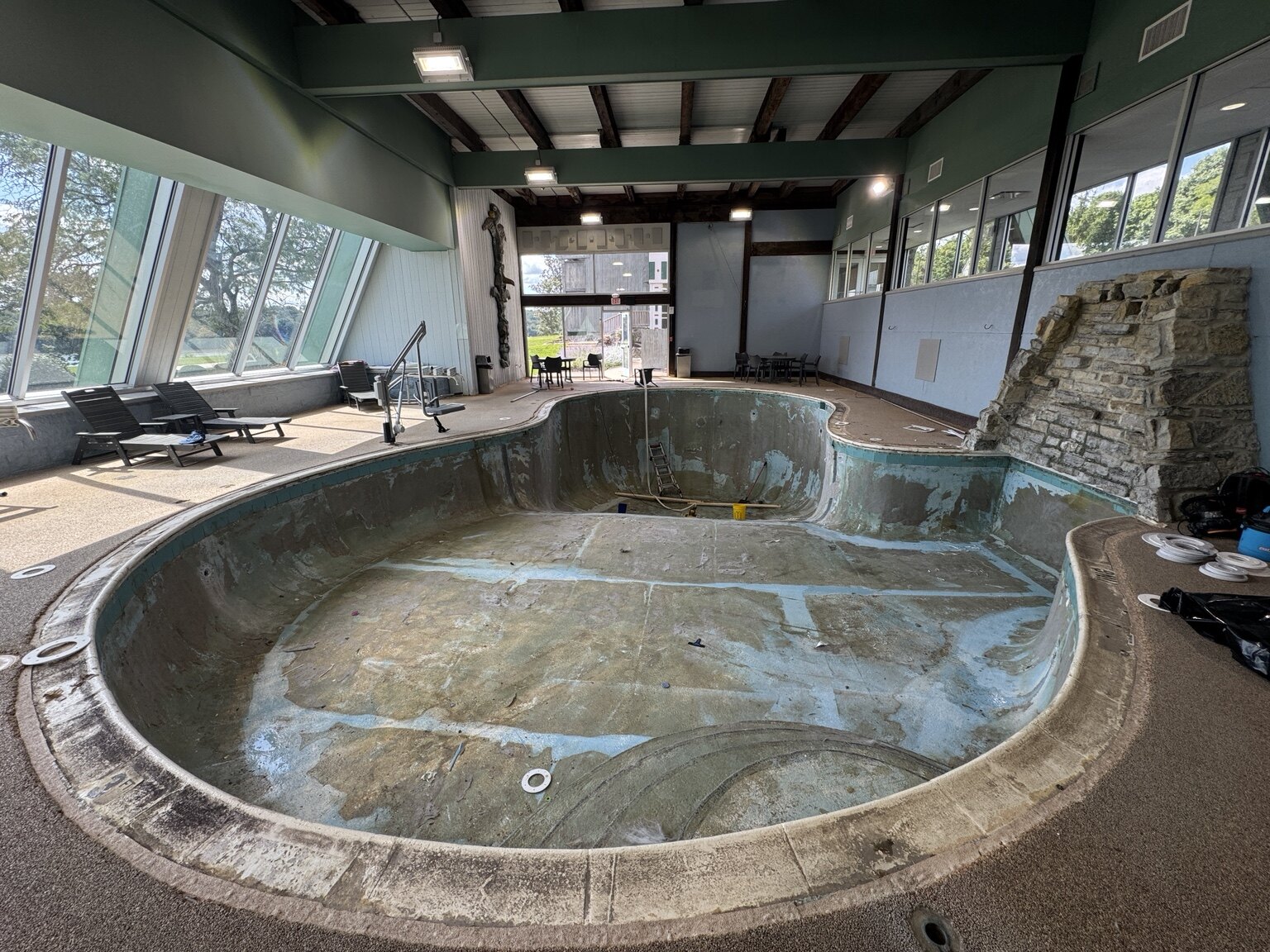 Hueston Woods Lodge pool shell after membrane removal