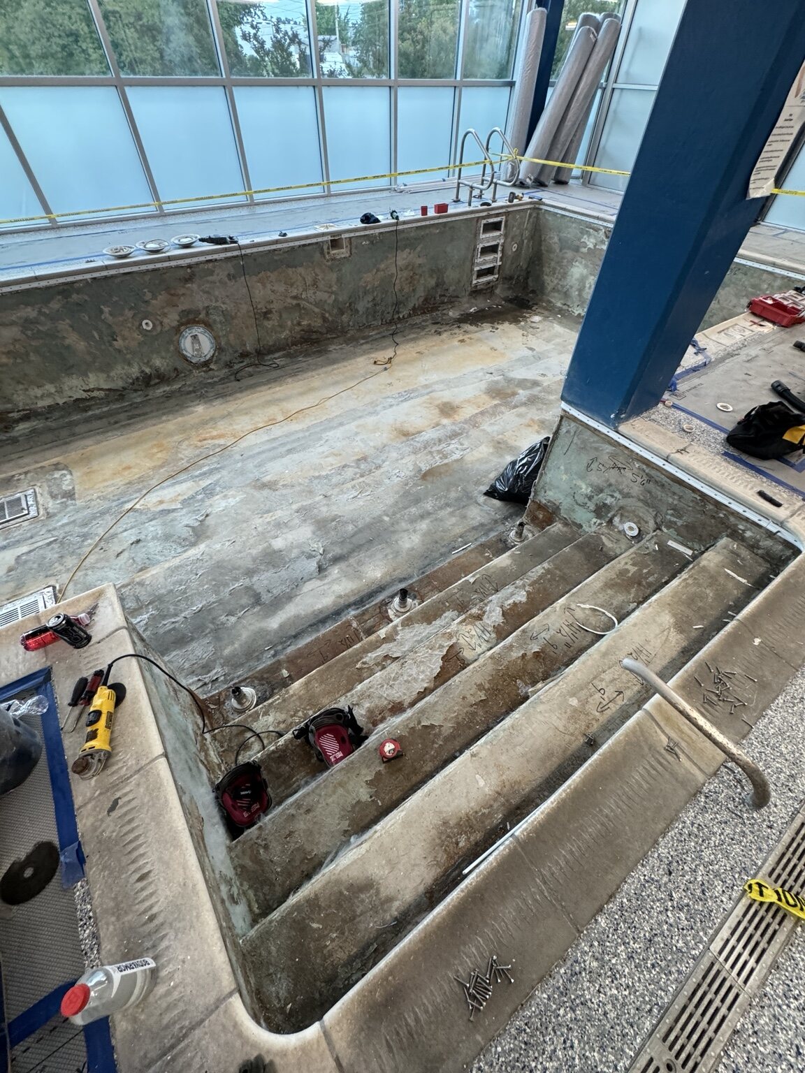 Prepared pool shell at Siskin Rehabilitation Hospital before reinforced membrane installation